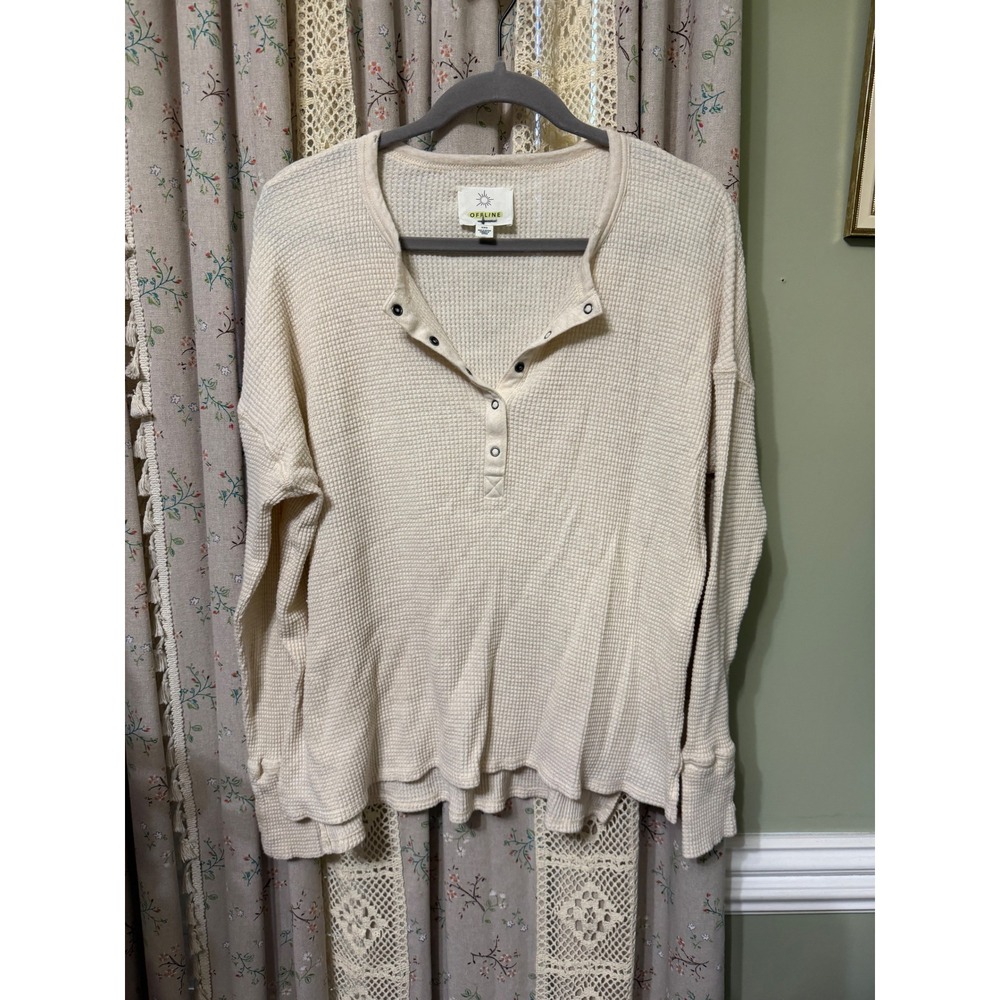 Offline by Aerie Thermal Henley Top Medium Waffle Knit Oversized Thumbholes